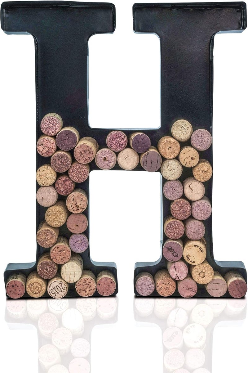 Made Easy Kit Metal Letter Wine Cork Keepsake Saver & Holder Monogram w/Free Wall Mount Kit A-Z (Letter H, Large) - Image 2